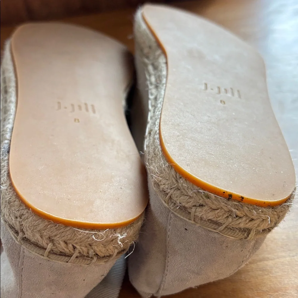 J. Jill Elegant Cream Suede Leather Flat Espadrilles, Ankle Tie Ribbon, NWOT